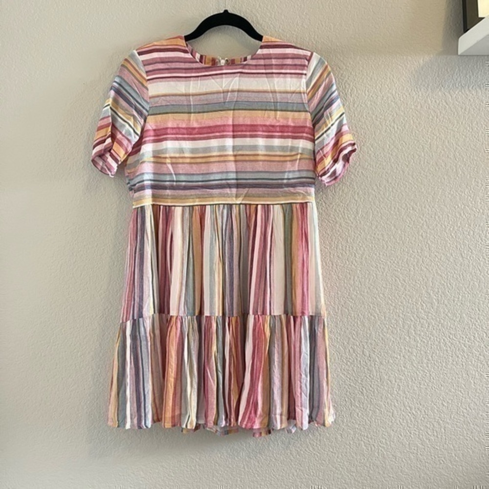 Striped Flounce-Hem Mini Dress